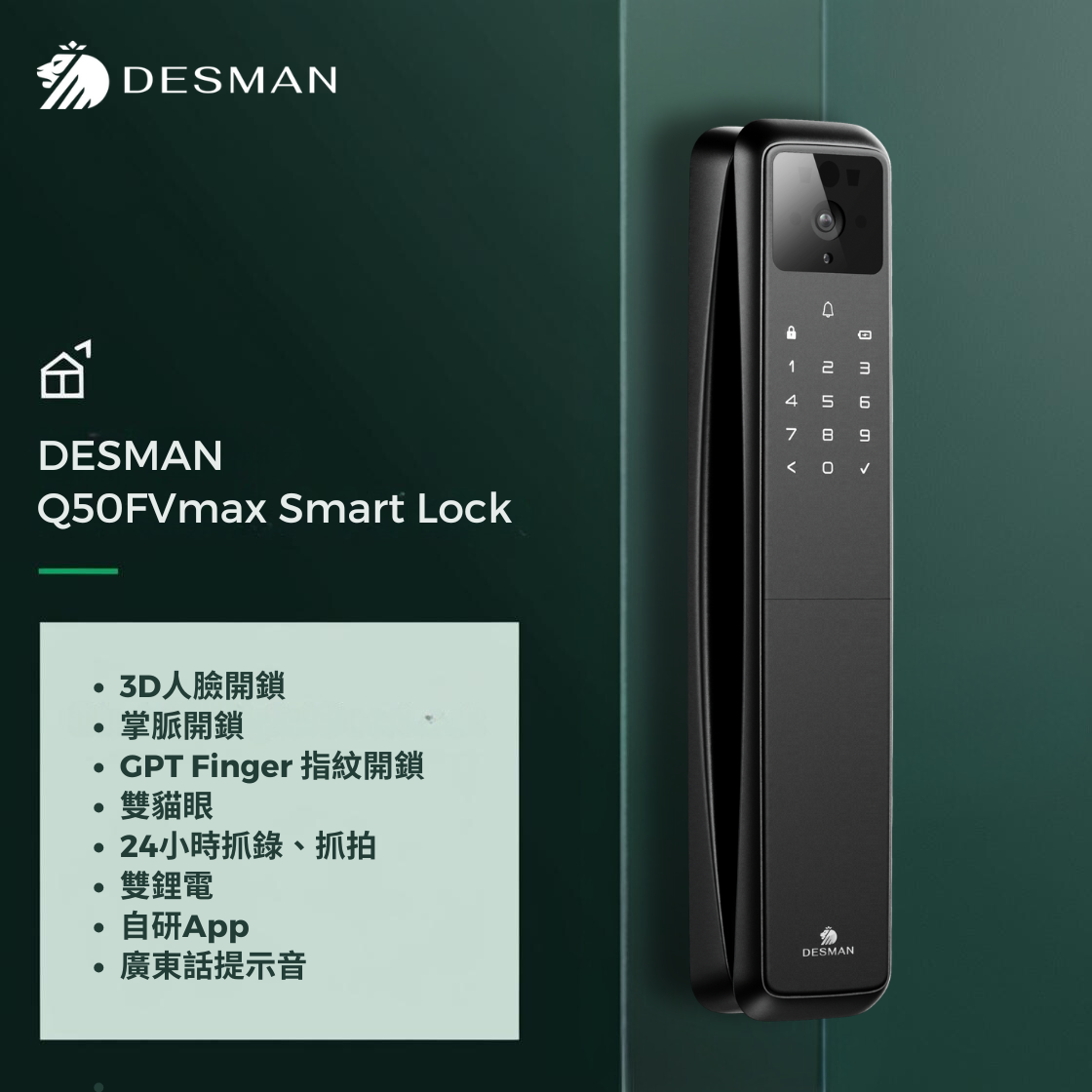 (包安裝) DESMAN 德施曼 Q50FVMax 電子門鎖